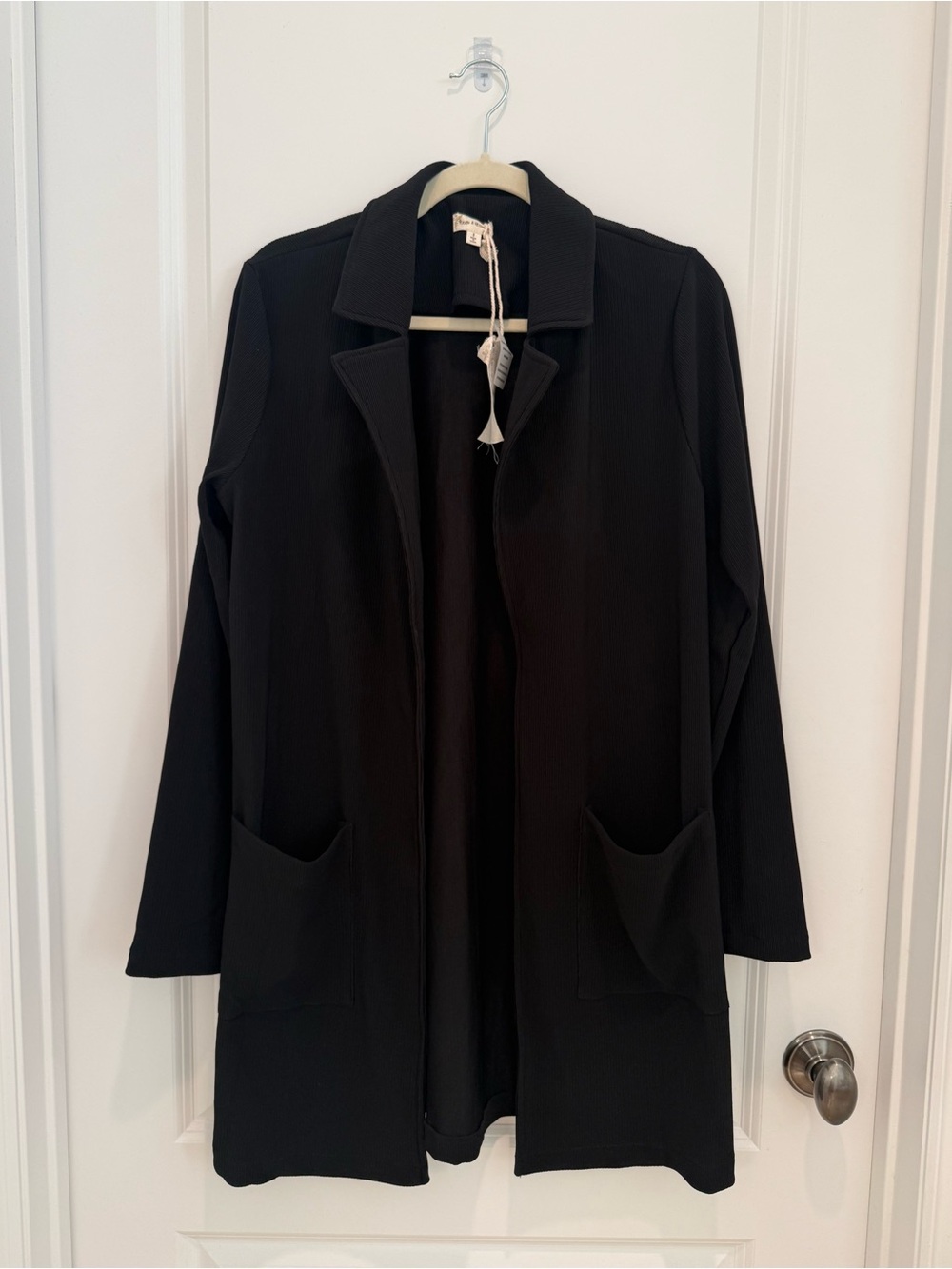 Hem & Thread Black Open-Front Long Trench Coat NWT